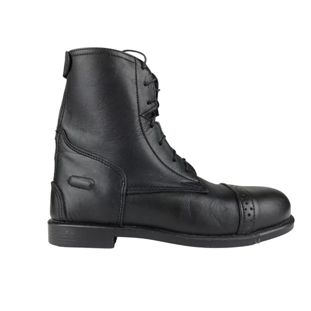 Womens Black Leather‎ Zipper Back Lace Up Round Toe Ankle Combat Boots Size US 6